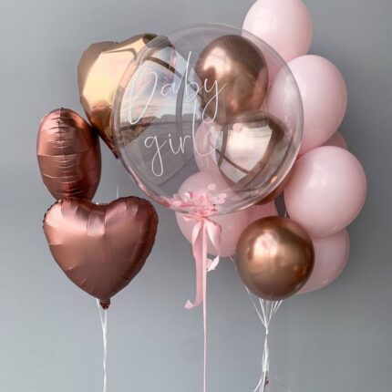 Сердечки и нежно-розовые шарики